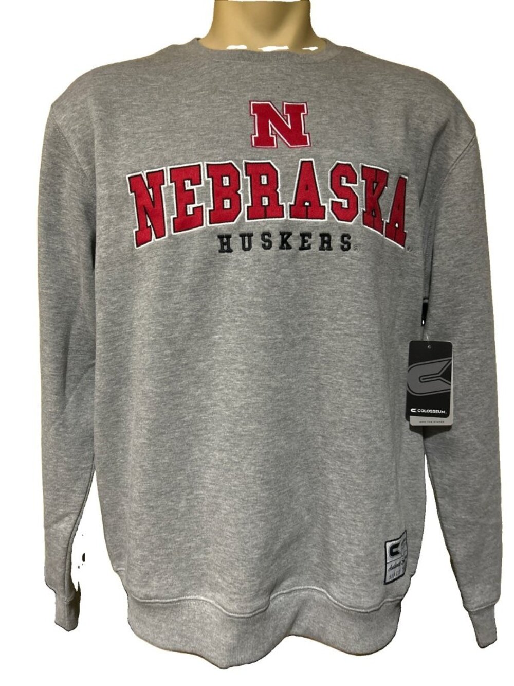 NEW Nebraska Cornhuskers Gray Crew Neck Sweatshirt Men's L Colosseum